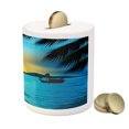 thumbnail image 3 of Sea Piggy Bank, Idyllic Sunrise Scenery Calm Seascape with a Fishing Boat Tranquility, Ceramic Coin Bank Money Box for Cash Saving, 3.6" X 3.2", Azure Blue Orange, by Ambesonne, 3 of 4