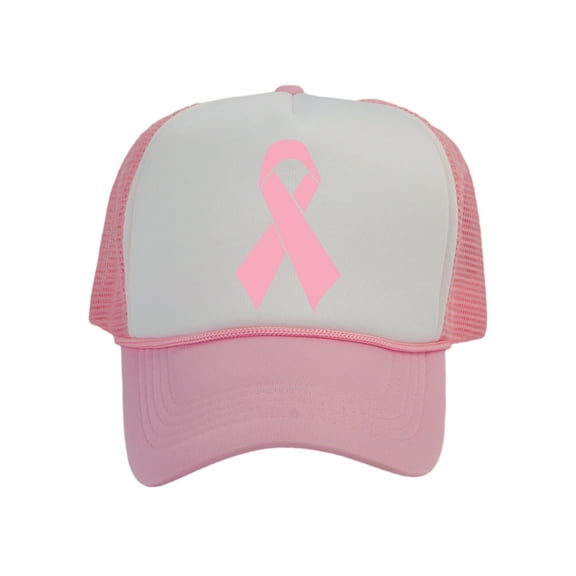 Top Headwear Women's Breast Cancer Hat - Pink Ribbon Awareness Trucker Cap, White Pink