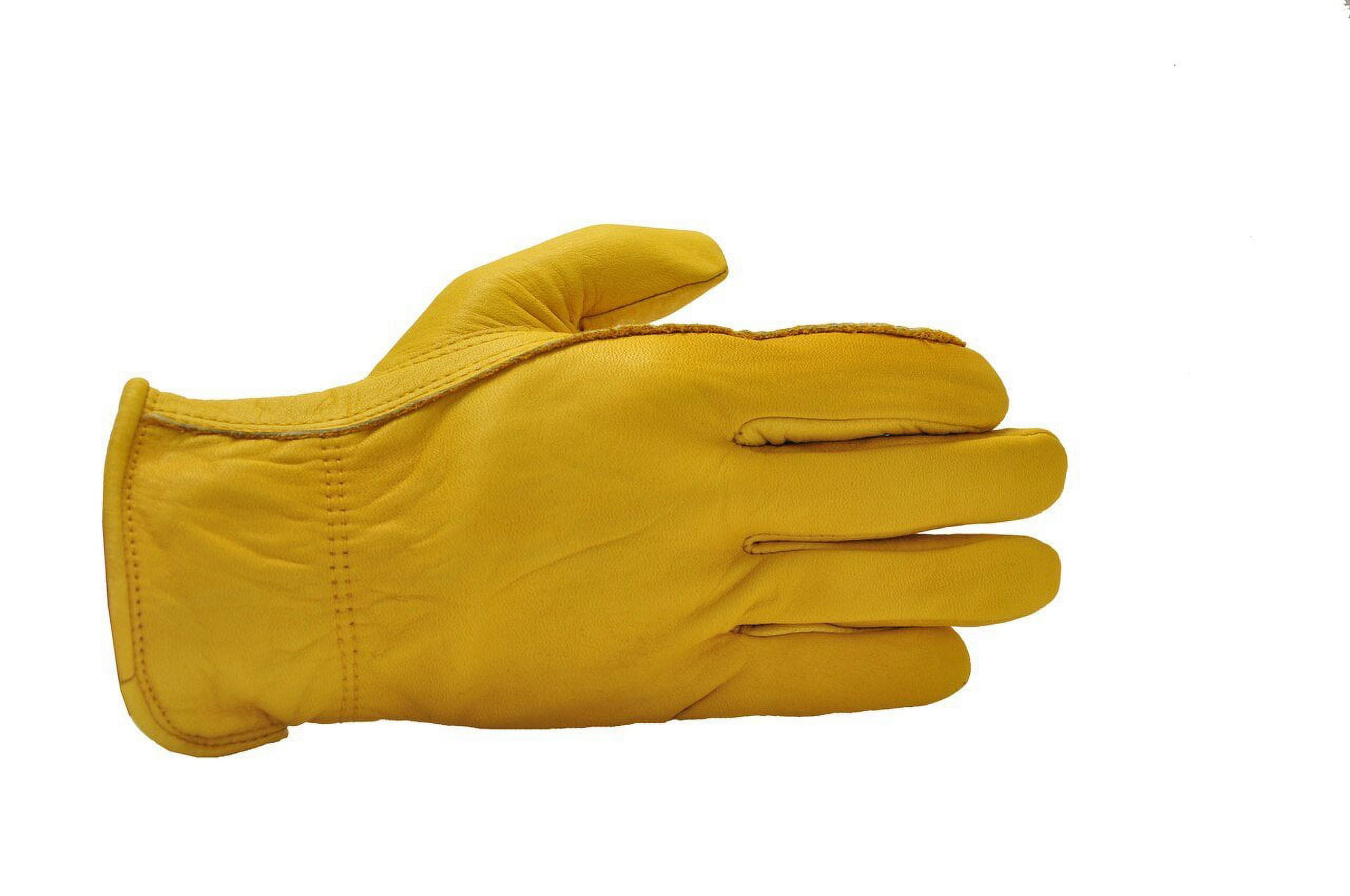 G & F Products Cowhide Leather Gloves 6203 Reinforced Patch Palm Unisex Yellow 3 Pairs M
