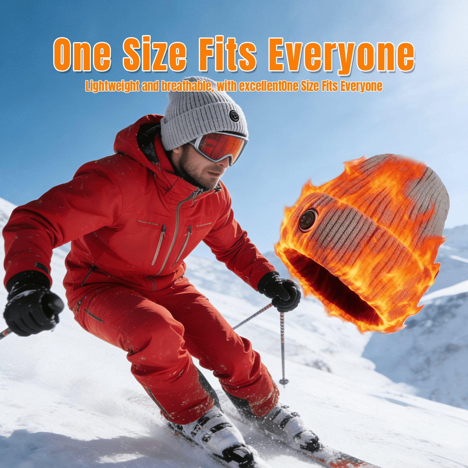 Heated Hat - 3 Temperature Settings, 7000mAh Large Battery, Breathable Stretch Fabric, Ideal for Skiing, Riding, Outdoor Work