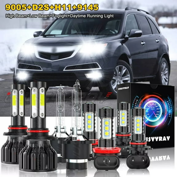 For Acura MDX 2007-2013 8Pcs Front LED HID Headlight High Low Beam DRL Fog Light Bulbs Kit 6000K Pure White