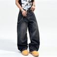 thumbnail image 2 of Mrmall Men's Dark Wash Baggy Jeans with Star Patch on Back Pocket Loose Floor‑Length Denim Pants Hip‑Hop Streetwear Trousers, 2 of 6
