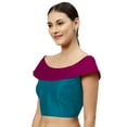 thumbnail image 2 of eloria Women's Art Silk Boat Neck Sleevless Partywear Filler Blouse Top, Color : Sea Blue & Pink, 2 of 6
