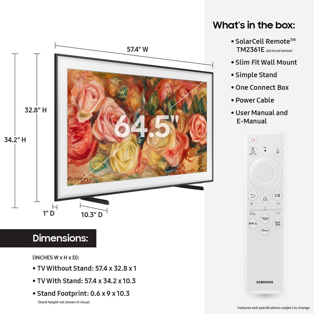 Restored SAMSUNG 65” Class LS03D The Frame QLED HDR QN65LS03DAFXZA 2024
