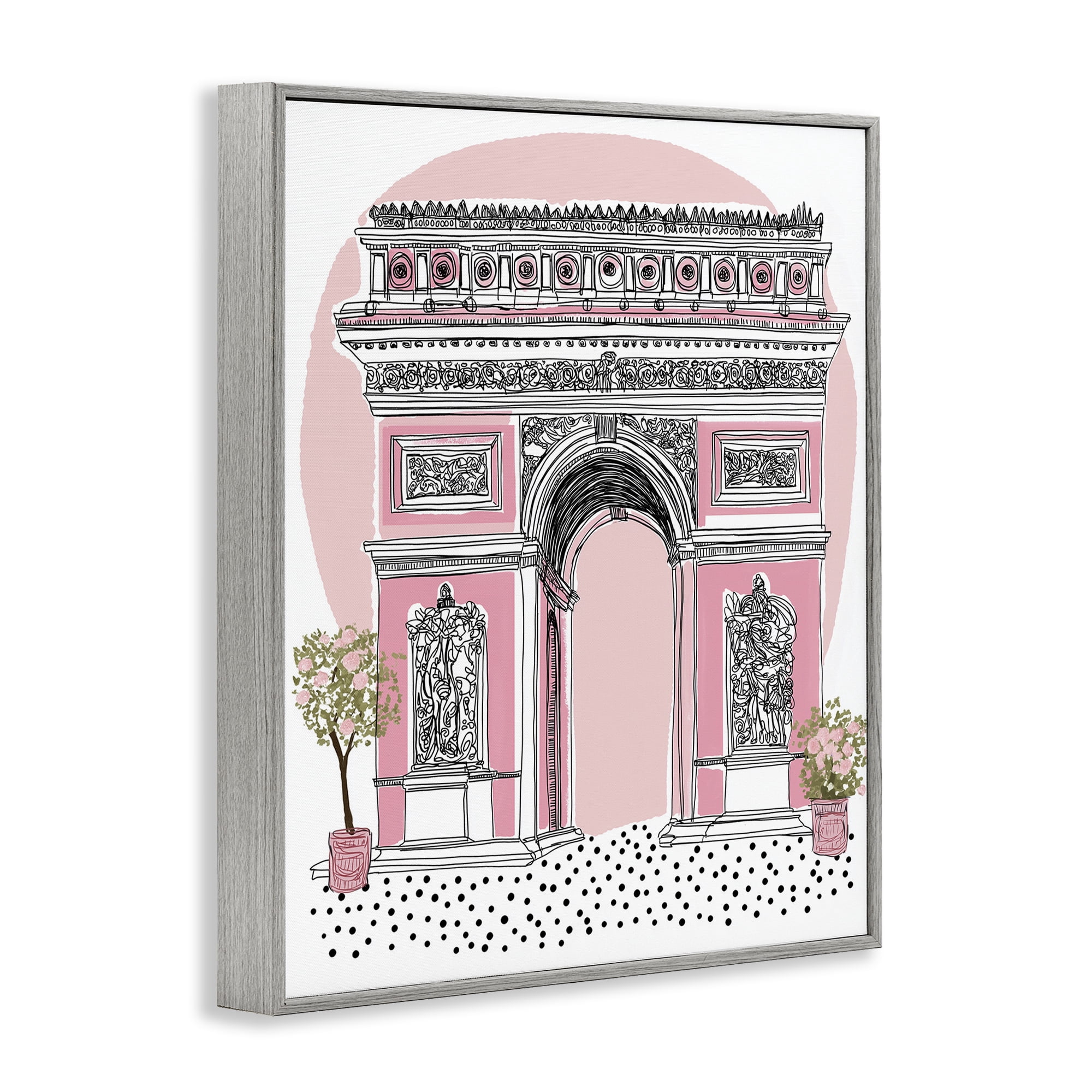 Stupell Industries Pink Neoclassical Archway Gray Framed Giclee Art, design by Jess Stempel