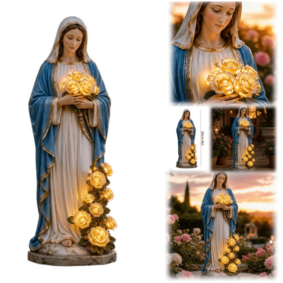 2026 Virgin Mary Garden Light, 8 Inch Solar Outdoor Mary Statue with LED Glowing Roses, Religious Gifts to Mom, Blessed Mother Garden Statue for Catholic Garden Decor 1PC