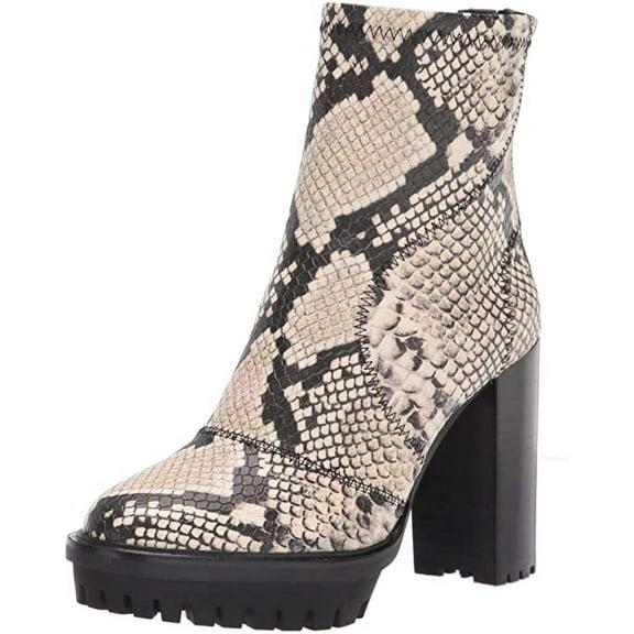 Vince Camuto Erettie Black White Snake Fashion Platform Block High Heel Booties (Black White Snake, 5)