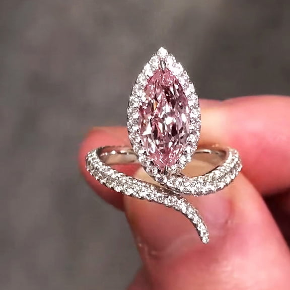 Marquise Pink Cubic Zirconia Resizable Rings for Women Luxury Trendy Wedding Band Accessories Party Statement Jewelry New