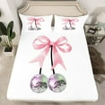 thumbnail image 2 of Feelyou Girly Pink Ribbon Twin Sheet Sets for Girls, Kawaii Disco Ball Cherry Twin Fitted Sheet, Cute Cartoon Flat Sheet, Ultra Soft Home Decor, 3pcs, 2 of 7