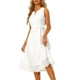 thumbnail image 4 of INSPIRE CHIC Women's V Neck Crochet Trim Sleeveless Beach Summer Tiered Midi Dress White XS, 4 of 5