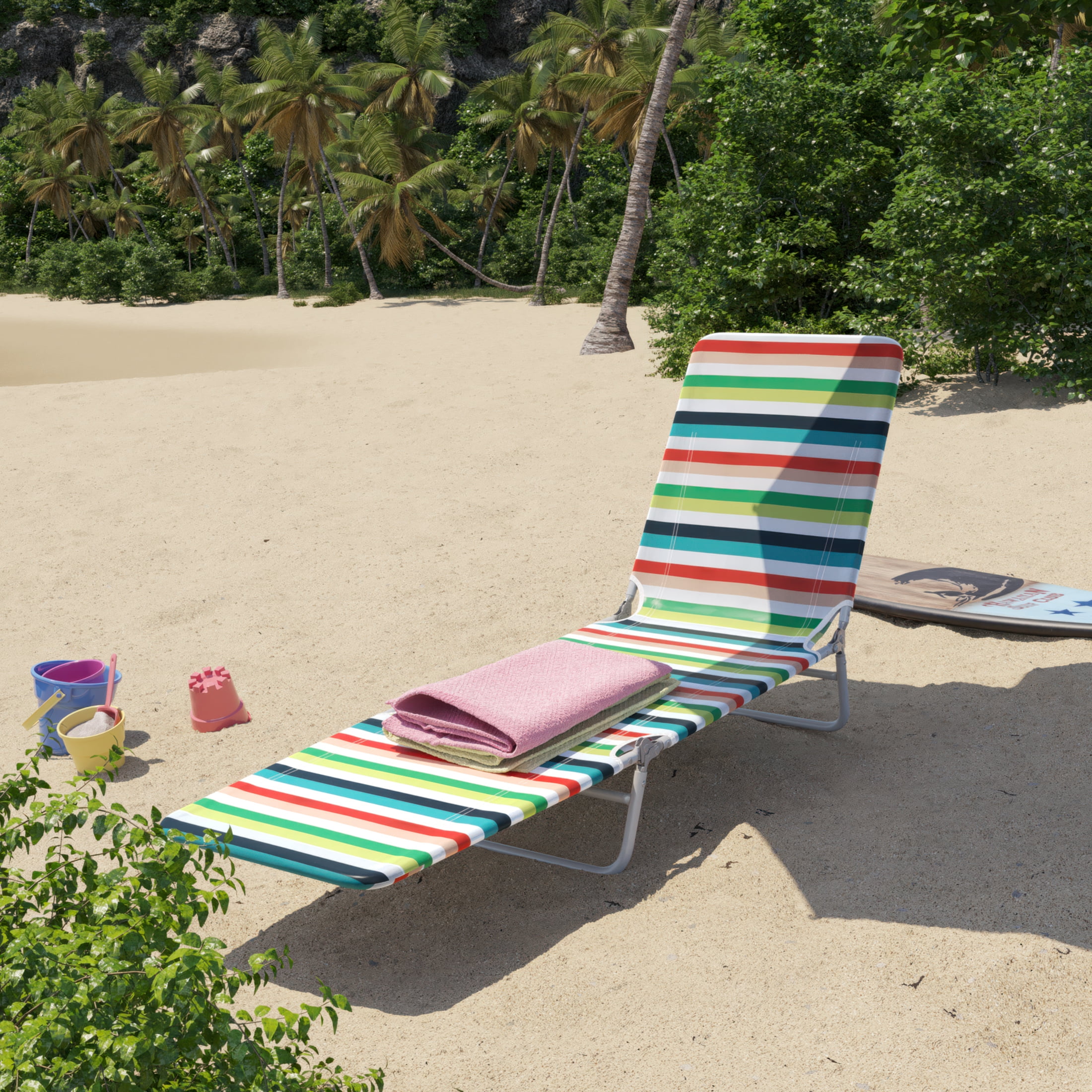 Mainstays Steel Folding Beach Lounger, Multi Stripe