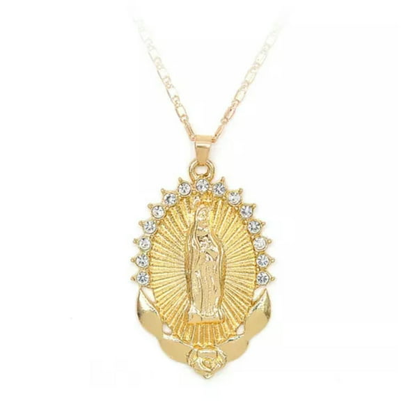 K-KED Women Virgin Mary Pendant Necklace Overlay Religious Catholic Delicate Jewelry Gift US-Gold