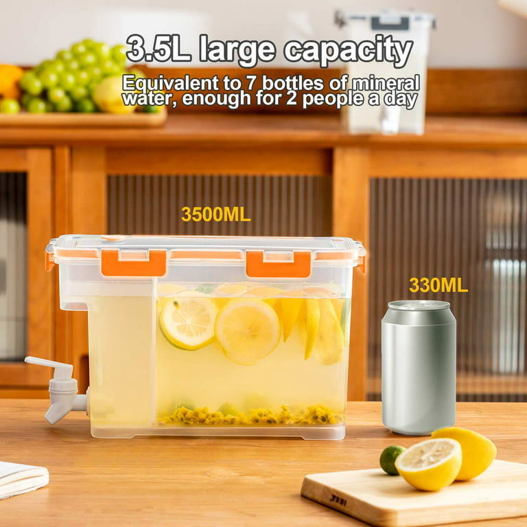 Cold Kettle With Faucet, Multi Purpose Sealed Container Storage  Refrigerator Drink Cold Kettle for Lemon (3.5L White)