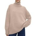 thumbnail image 3 of Women Mock Neck Sweater Chunky Long Sleeve Knitted High Low Hem Trendy Fall Winter Jumper Top Khaki One Size, 3 of 10