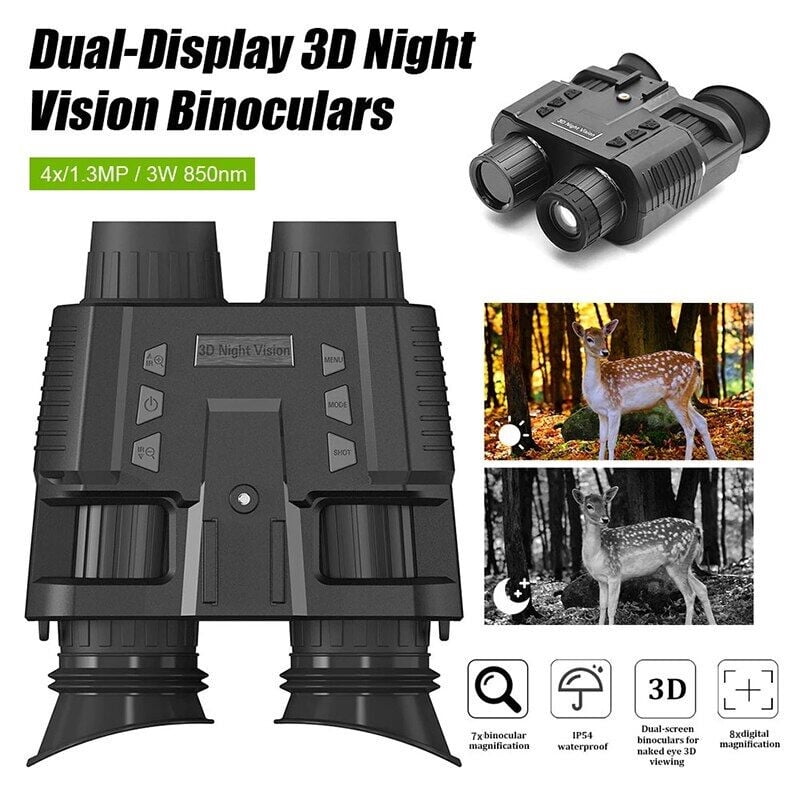 BekinTek 4K 3D Helmet Mounted Night Vision Binoculars Head Mountable Telescope Rechargeable NVG Goggles Full Dark Observe 8x Digital Zoom 4K Video 36M Photo Vision Compensation