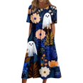thumbnail image 3 of Halloween Summer Dresses for Women Novelty Cartoon Ghost Cocktail Dresses Short Sleeve Fashion Relaxed Fit Flowy Midi Halloween Costumes Dresses Blue S, 3 of 7