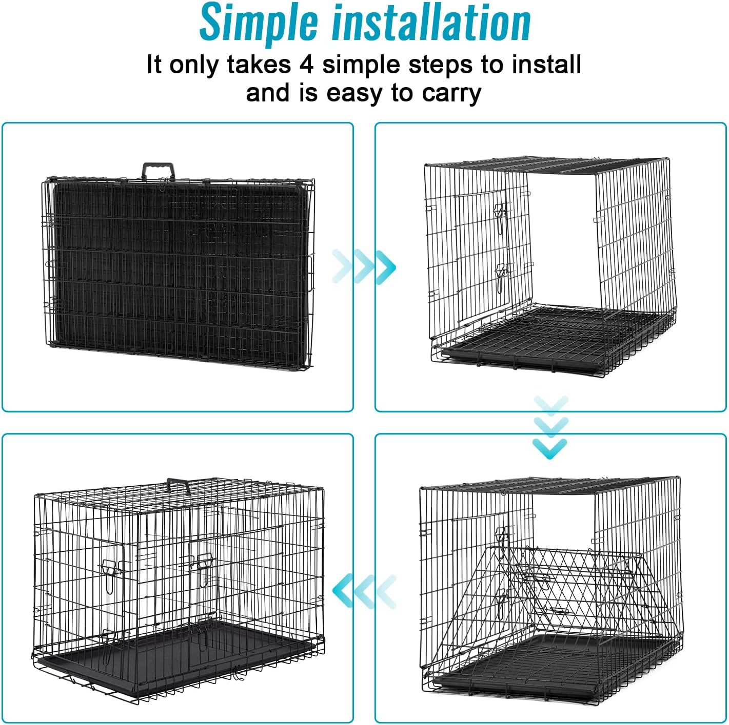 FDW 24" Foldable Metal Dog Crate with Double Doors, Black photo 3