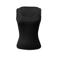 thumbnail image 4 of SNKSDGM Women's Studded Square Neck Tank Top, Ribbed Form-Fitting Sleeveless Cami Black L, 4 of 5