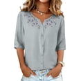 thumbnail image 2 of Stichou Womens Linen Shirts 2026 3/4 Sleeve Casual Tshirts Vacation Tunic Tops Summer Trendy Floral Blouses Cyan 2XL, 2 of 6