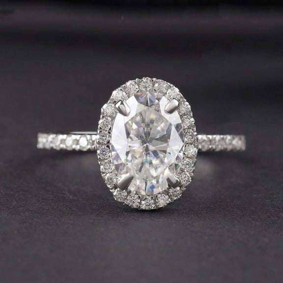 solitaire jewels 2.5CT Oval Moissanite Halo Engagement Ring For Women, 14K Yellow Gold