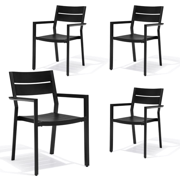 Crestlive Products Set of 4 Aluminum Outdoor Chairs Dining Set with Arm, Gray