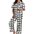 thumbnail image 3 of Halloween Pajamas Women Full Theme Printed Silk Short Sleeve Button Down Lapel Pocket Shirts Loose Straight Casual Pants Comfy Nightwear Fall Winter 2 Pc Women's Loungewear Sets Black XL, 3 of 7