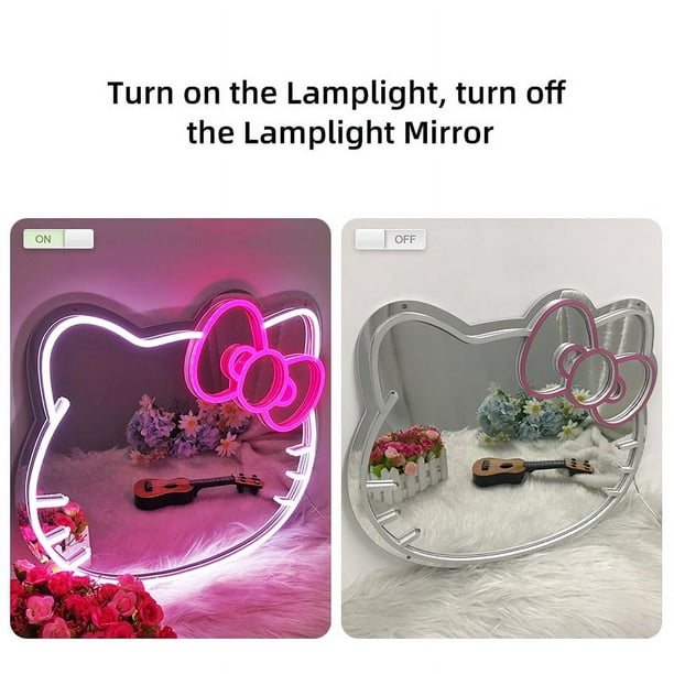 Espejo de luz de neón LED personalizado Hello Kitty decorativo de pared bonita con espejo de nuevo diseño