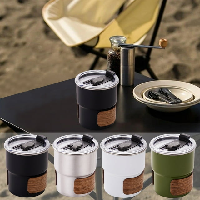 Ganfancp Taza de Acero Inoxidable 300Ml Taza de Café Al Aire Libre Camping Taza de Bebida Fría Taza de Cerveza Taza de Madera Maciza Funda 304 de Acero Inoxidable Taza de Grado Alimenticio Equipo de