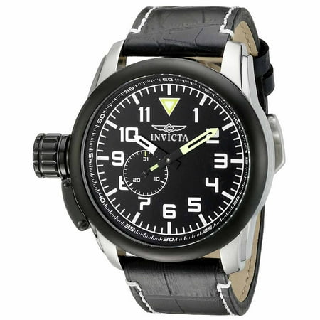 Invicta 20461 Men's Aviator Lefty Black Dial Black Leather Strap Watch