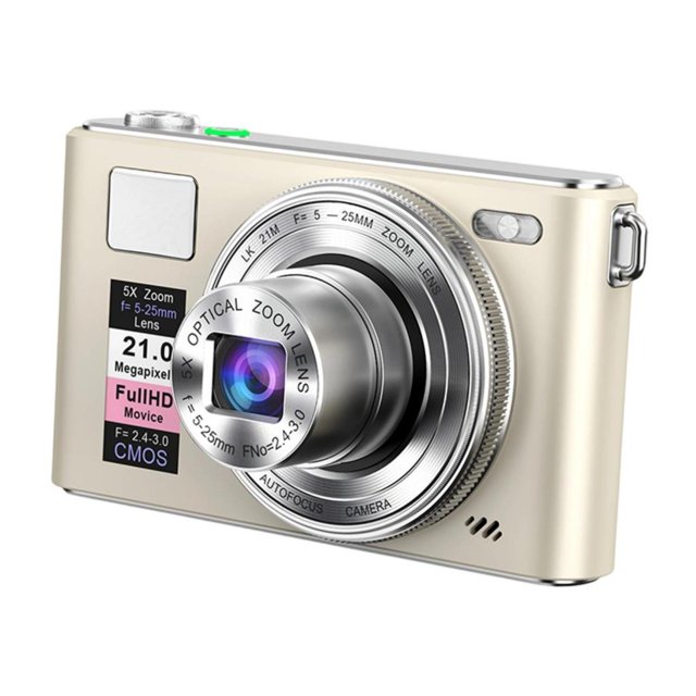 Cámara digital portátil de regalo para niños y niñas. Fotos de 48 MP. Profesional, zoom 5x. Oro champán