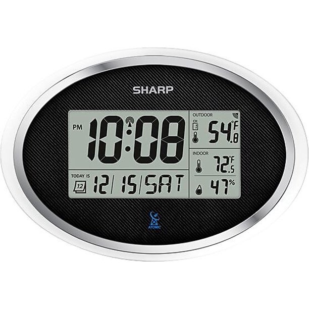 Sharp Atomic Digital Wall Clock, Black, 12x 8 SPC936X