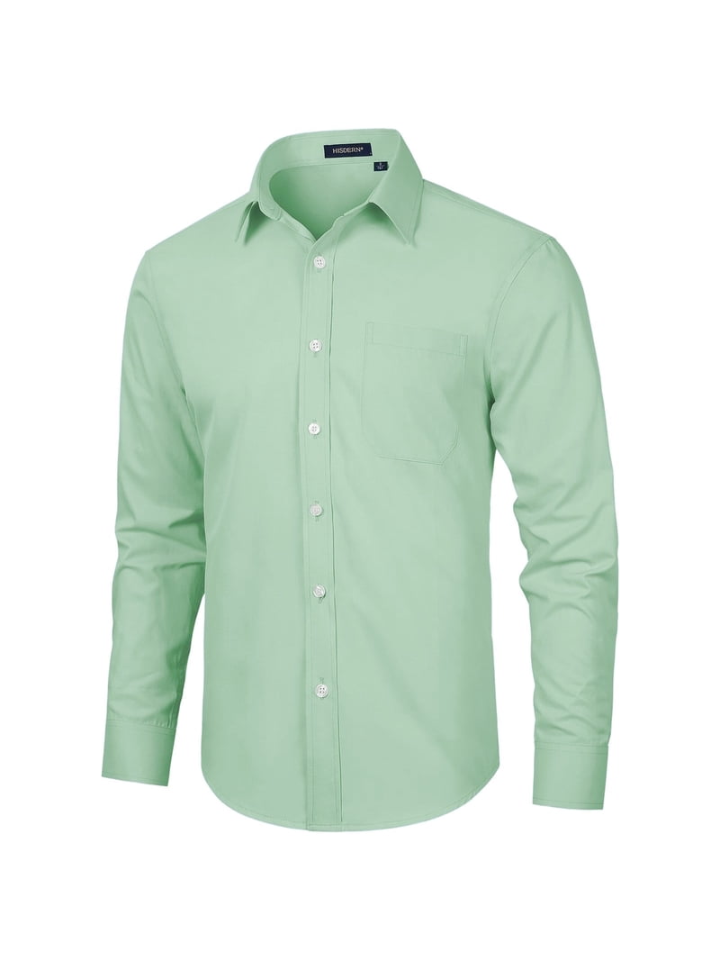 lime green button up dress shirt Non-Iron Cotton Solid Dress Shirt With Contrast Trim