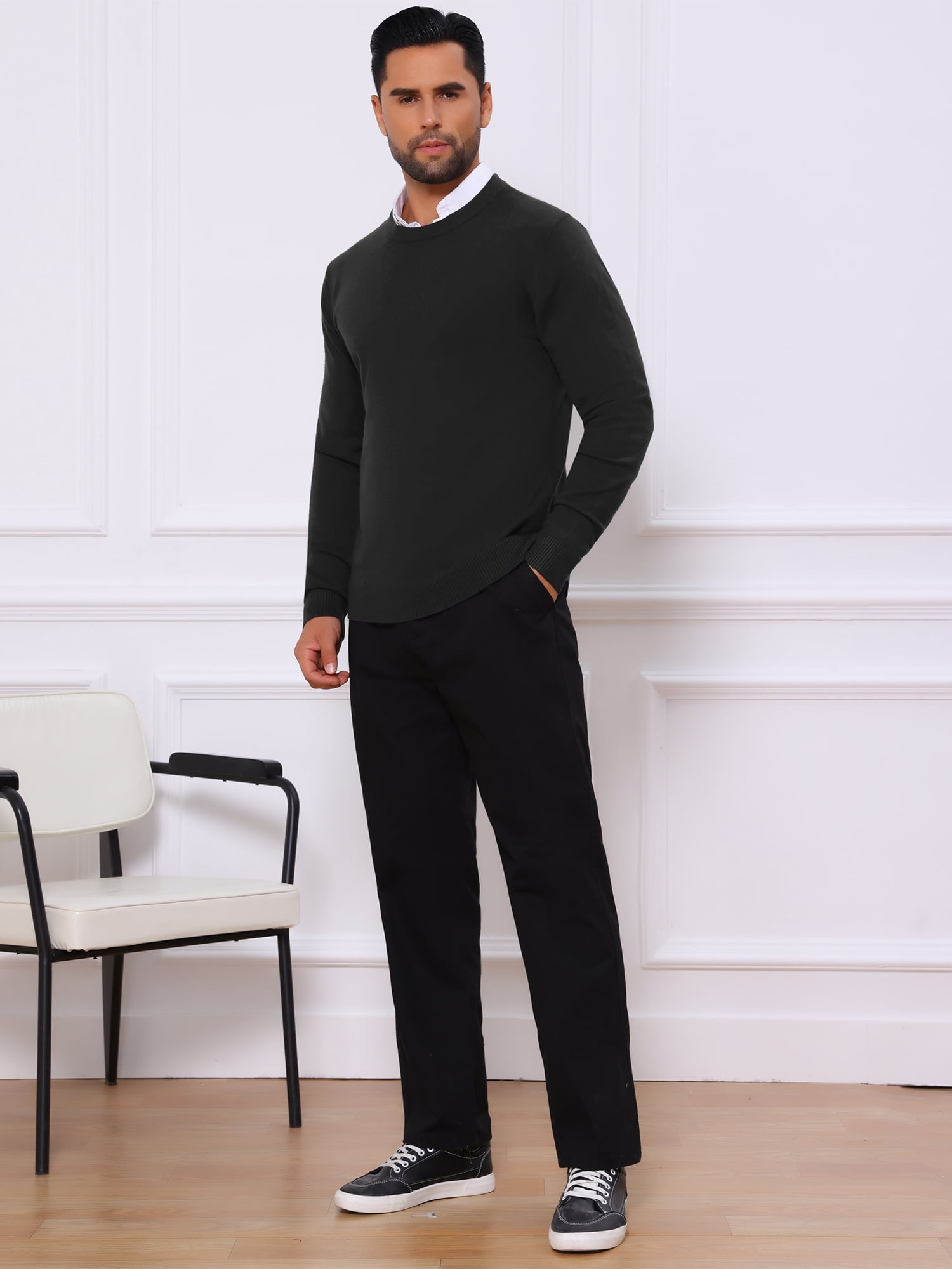 DARING DIVA Men's Solid Crew Neck Long Sleeve Soft Knit Pullover Sweater S Black