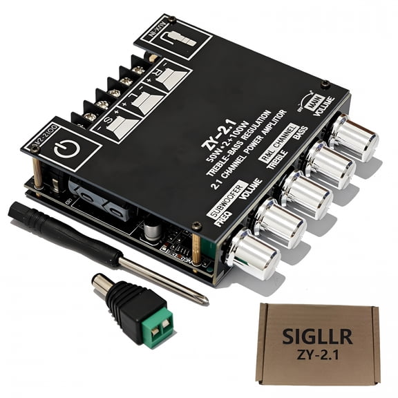 GJX Audio Stereo Amplifier Board,200W HiFi 2.1 Channel Mini Subwoofer Power Amp Module with Treble & Bass Control,DC 12-24 V, Audio Amp Board for Home DIY Wireless Speaker