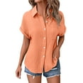 thumbnail image 6 of Tittly Womens Linen Shirt Women'S Gauze Tops Linen Button Up Shirts for Women Womens Blouses Tops Batwing Sleeve Pocket Patched Shirt Work T Shirts Double Layer Wrinkled Fabric Orange, 6 of 6