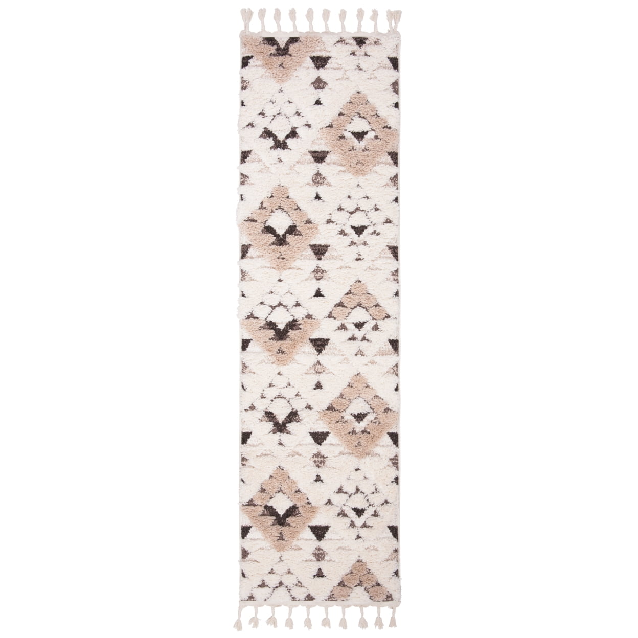 SAFAVIEH Moroccan Tassel Shag Larry Moroccan Geometric Area Rug, Ivory/Brown, 5'3" x 7'6"