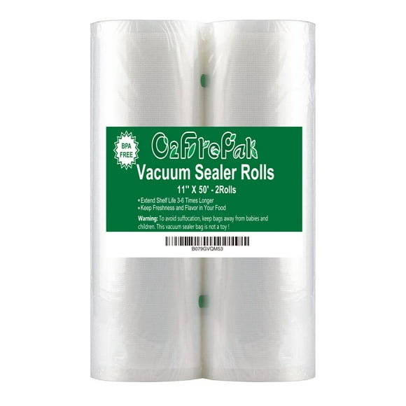O2frepak 2Pack (Total 100Feet) 11x50 Rolls Vacuum Sealer Bags Rolls with BPA Free,Heavy Duty Vacuum Food Sealer Storage Bags Rolls,Cut to Size Roll,Great for Sous Vide