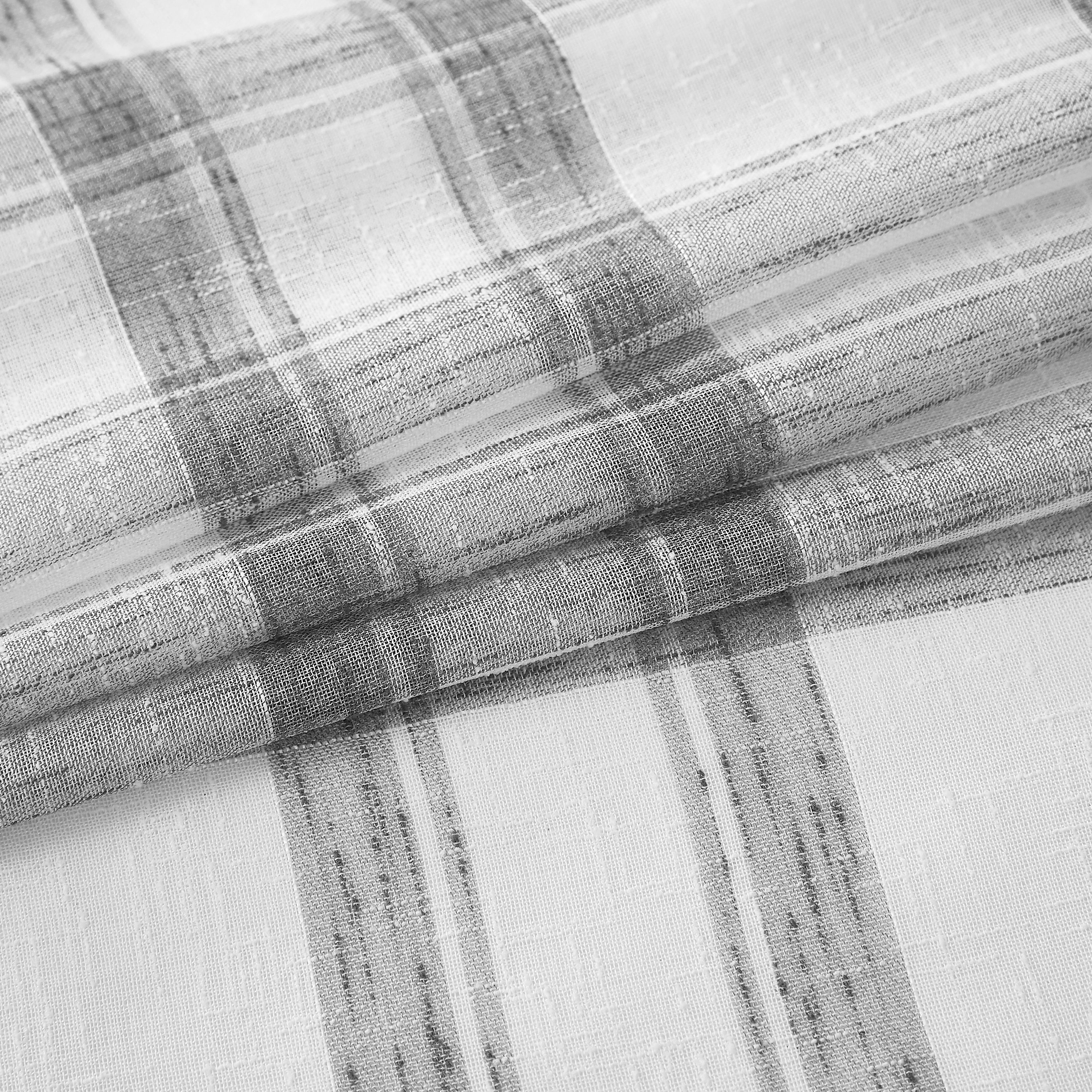 AZZCIA White Gray Plaid Linen Blend Semi Sheer Grommet Curtain Panels, 2 Panels, 54"W x 95"L