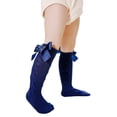 thumbnail image 2 of Arvbitana Baby Girls Knee High Socks, Cable Knit Cotton Socks with Bow, 2 of 7