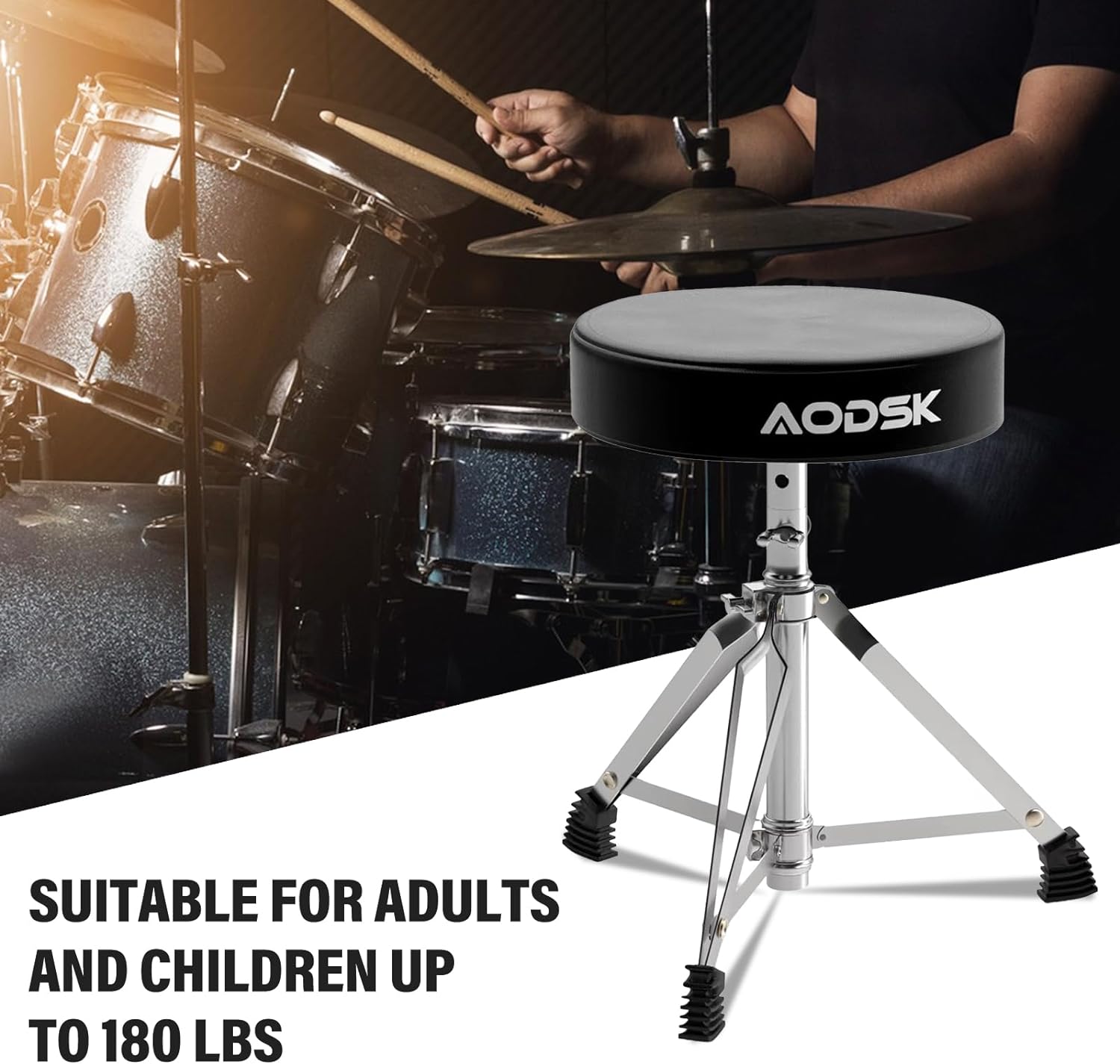 AODSK Drum Throne, Padded Foldable Seat Chair for Adults, Drummers - Black