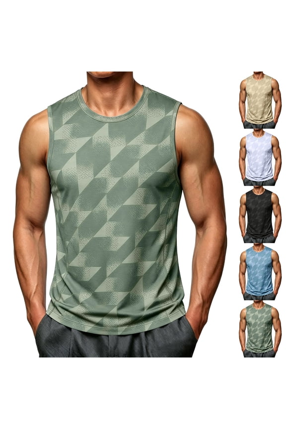Men's Sleeveless Tank Top Quick Dry Breathable Shirt Athletic Muscle Fit Crewneck Sports Workout Tee Moisture Wicking Nylon Spandex for Basketball Running Gym Training | Zenithor,Army Green L