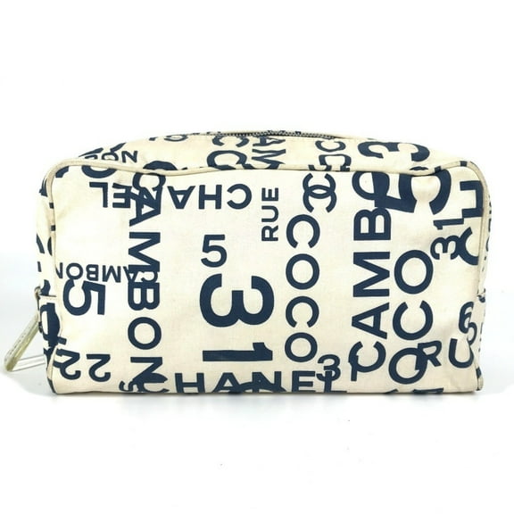 Pre-Owned CHANEL Chanel Bi-C Line Pouch Clutch Bag Canvas Women's White (Fair)