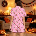 thumbnail image 5 of Soft Smooth Milk Silk Halloween Pajamas for Women Adorable Pumpkin Ghost Graphic Lapel Short Sleeve Two Piece Set Loose Casual Shorts Loungewear All Season Nightwear, 5 of 6