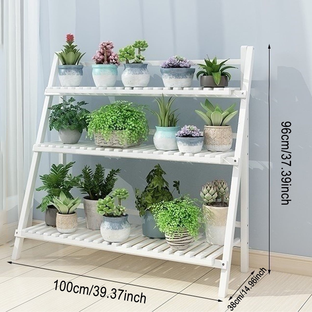 3 Tier Folding Wooden Plant Stand Wood Organizer