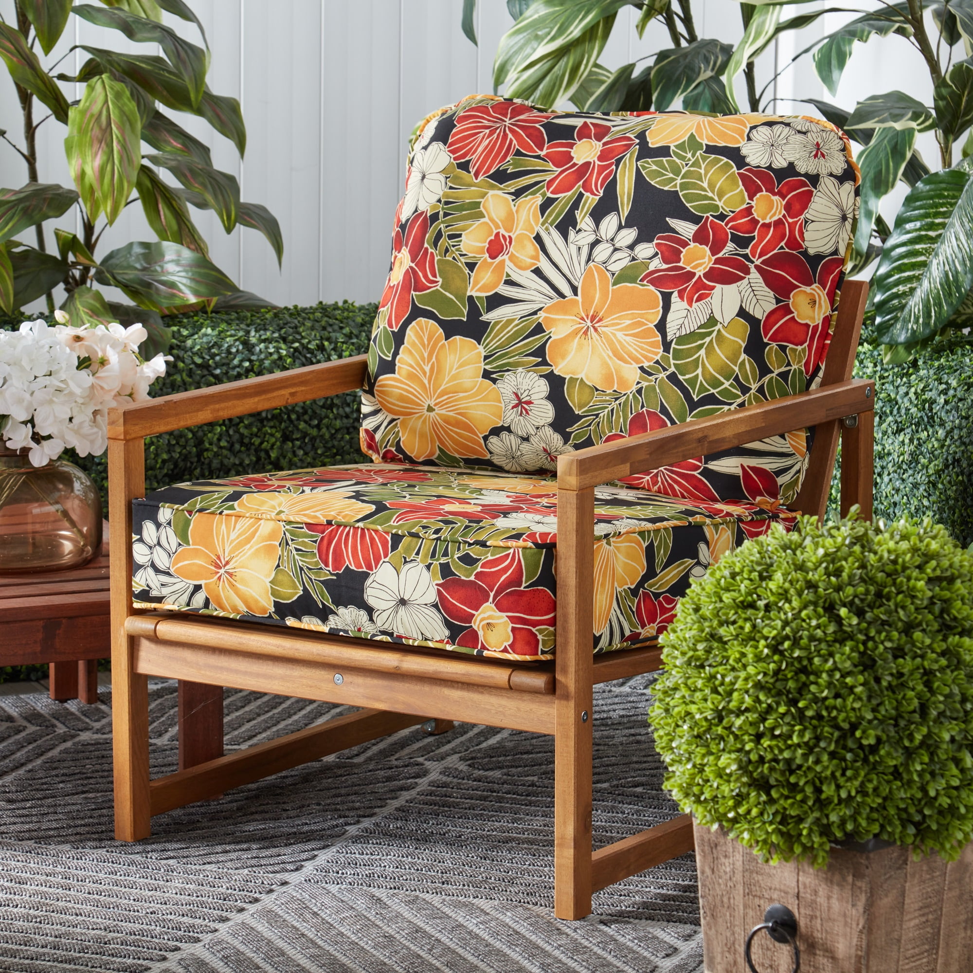 Greendale Home Fashions Outdoor 2-Piece Reversible Deep Seat Cushion Set, Aloha Black