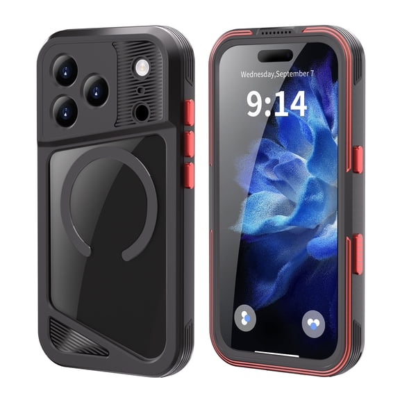 Dteck Waterproof Case for iPhone 17 Pro Max,Shockproof Metal Aluminum Alloy IP68 Case Compatible with Mag Safe Built-in Screen Protector Full Body Protective Cover with Strap,Black