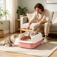 thumbnail image 3 of HWRETIE Semi Enclosed Cat Litter Box Splash Proof Pet Toilet with Litter Scoop High Side Open Design Easy Cleaning Litter Tray for Kittens Indoor Cats, 3 of 6