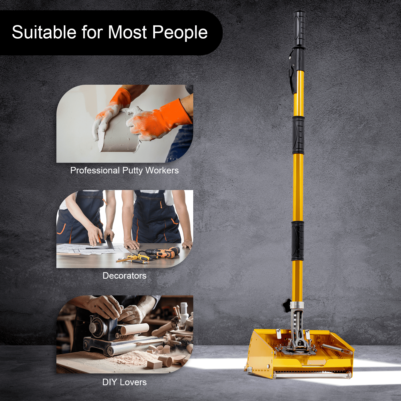 Drywall Taping Tools 9.8" Flat Finish Box Set w/ 40''-64'' Extendable Handle 120° Adjustable Wallboard Drywall Box w/40''-64'' Telescopic Box Handle Drywall Cutter Tool