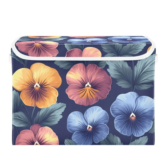 Simple Pansy Large Storage Bins with Linen Collapsible Lid Storage Box 16.7 x 12.6 x 11.8in