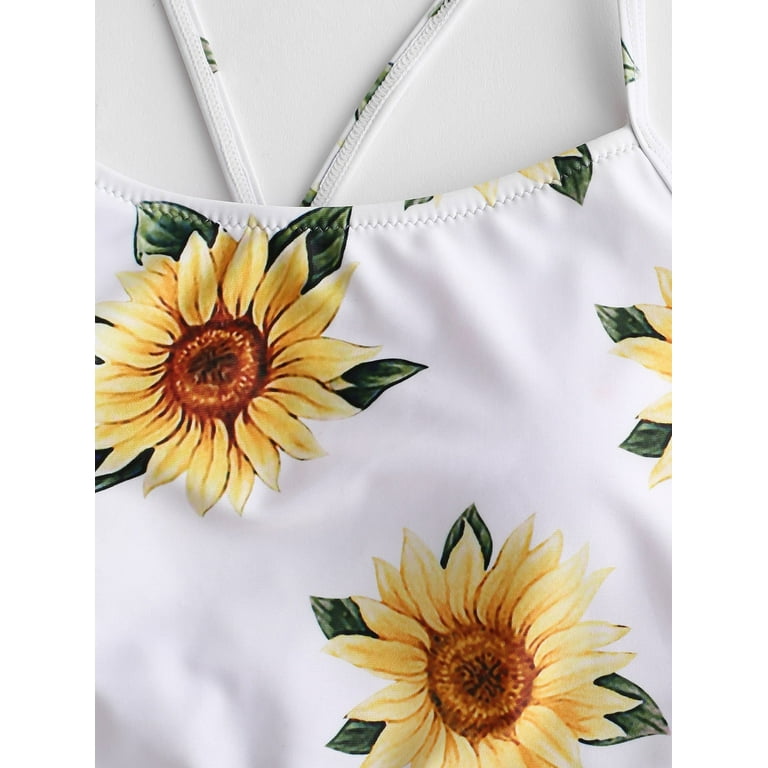 Random sunflower stink print crisscross back a line cami dress